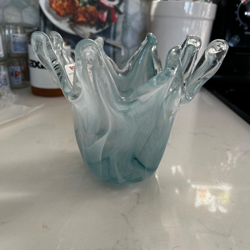 Murano Glass Art Sculpture in Blue and Clear